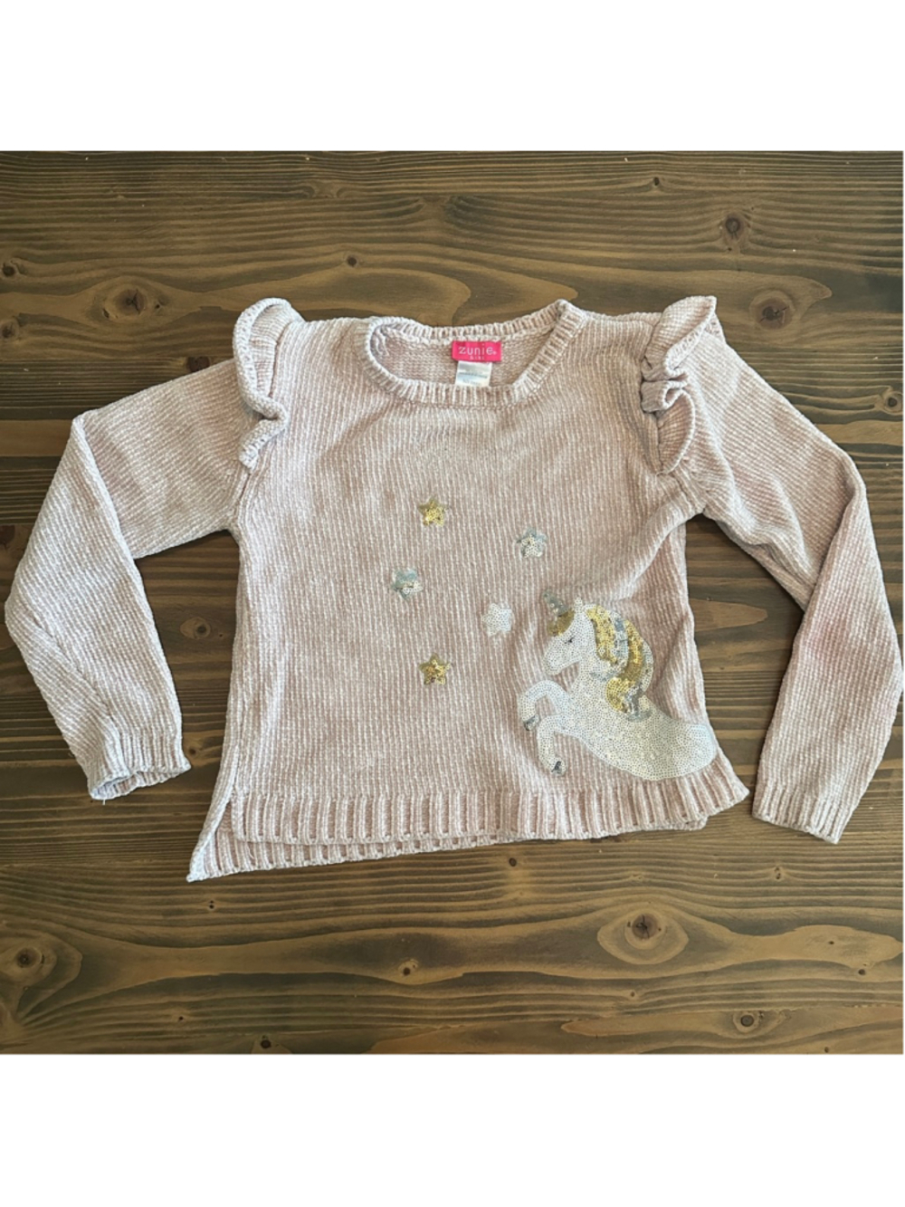 Girls Zunie Pink Chenille Unicorn Sequin Sweater Size 6X